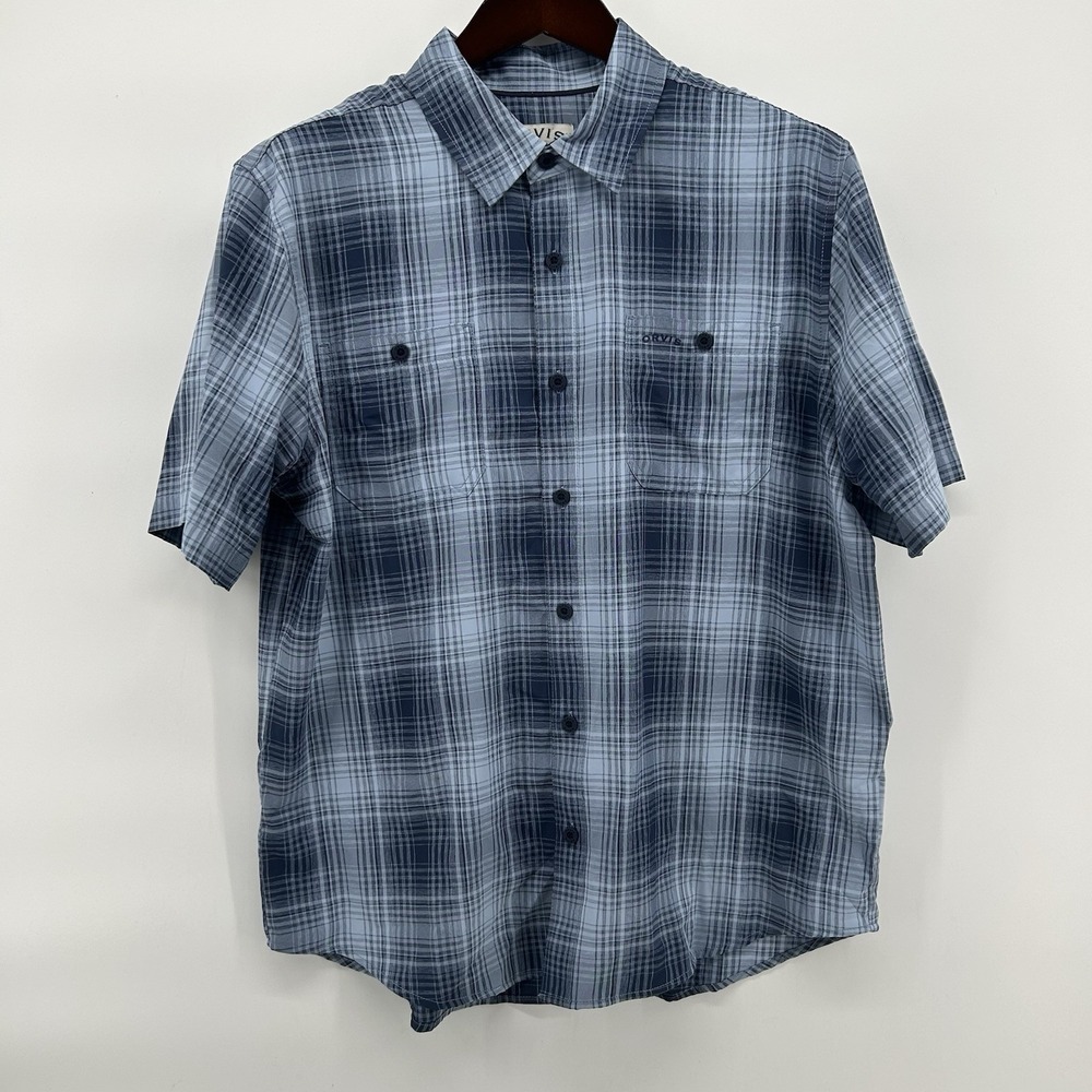 Orvis Classic Collection Mens L Light Blue Plaid Short Sleeve Shirt Heritage NWT